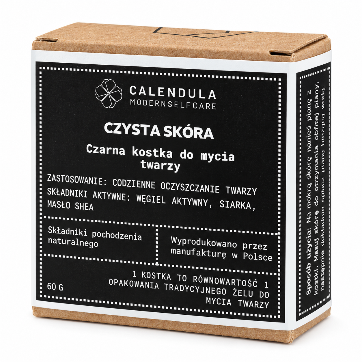 Calendula MSC czarna kostka "Czysta skóra" do mycia twarzy z węglem aktywnym i siarką - obrazek 2